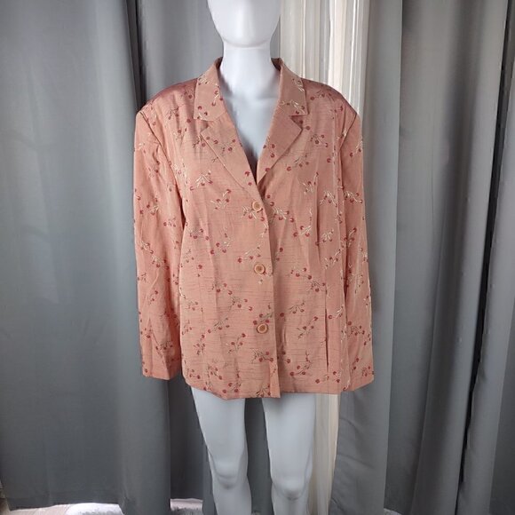 Maggie McNaughton Jackets & Blazers - Maggie McNaughton Peach Pink Floral Flower Button Up Blazer, Jacket. Size 22W